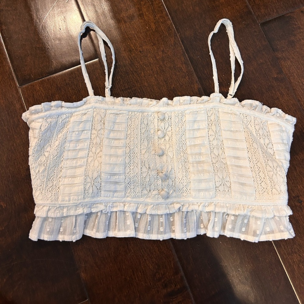 White frilly crop top with buttons